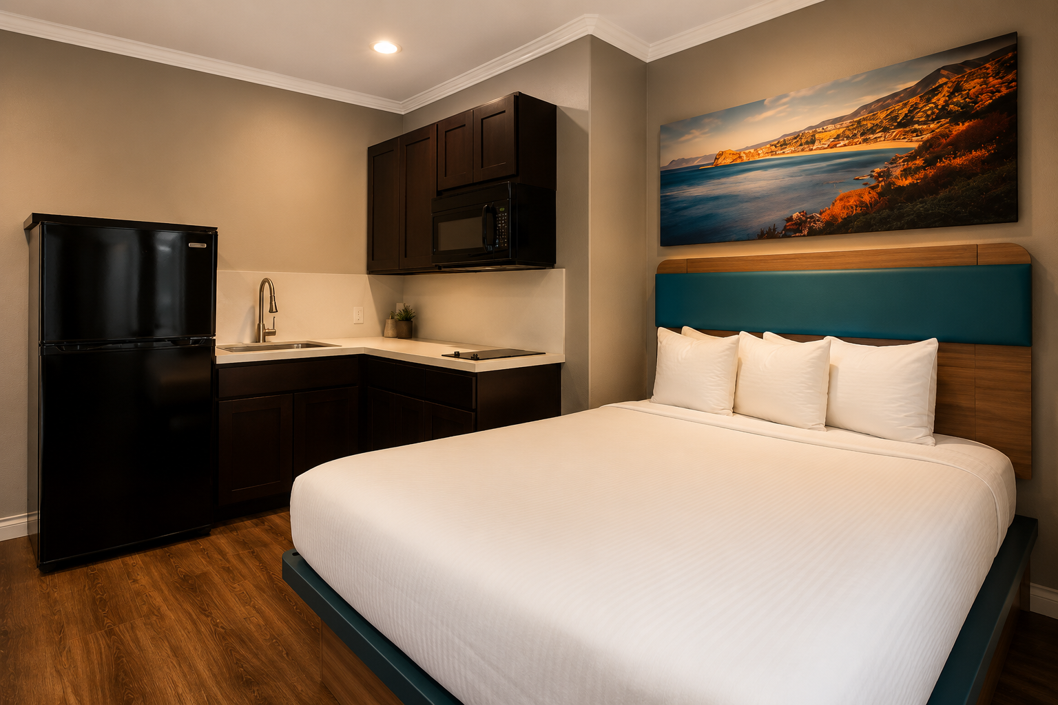 Two-room suite living and kitchen area
